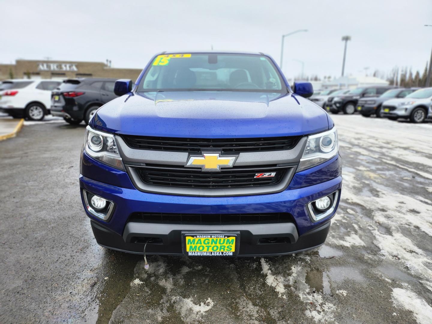 2015 Blue /BLACK Chevrolet Colorado Z71 Crew Cab 4WD Long Box (1GCGTCE34F1) with an 3.6L V6 DOHC 24V GAS engine, 6-Speed Automatic transmission, located at 1960 Industrial Drive, Wasilla, 99654, (907) 274-2277, 61.573475, -149.400146 - Photo#1